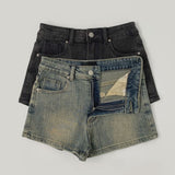 Suede Belt Set Span Denim Shorts