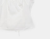 Hae heart neck frill lace puff blouse