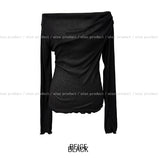 Ruffle see-through shirring drape long sleeve