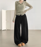 Autumn Peach Processed Pintuck Loose Wide Fit Banding Cotton Pants