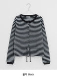 Minbako String Stripe Fleece Round Cardigan