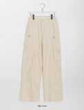 Sren Pintuck Cotton Cargo Wide Pants