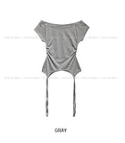 Star shirring strap two-way boat neck short sleeve