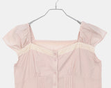 Kyohi Ribbon Pintuck Lace Short Sleeve Blouse