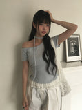Bulk lace one-off strap short sleeve T-shirt