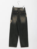 Penbo Heart Washing Wide Denim Pants