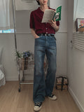 Stone washing ice cooling bootcut denim pants