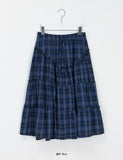 Roheni Banding Check Frill Tiered Long Skirt