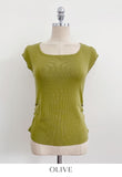 Ezha Square Neck Shirring Cap Sleeve Knit