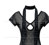 Blurry dot see-through hole short sleeve scarf set