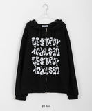 [unisex] Uke Two Way Lettering Ribbed Hood Zip-Up