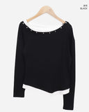 Raon Unbalanced Studded One-Shoulder T-Shirt