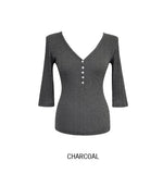 Ringo Button V-Neck Three Quarter T-Shirt