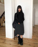 Terne High Neck Hooded Button Long Sleeve T-Shirt