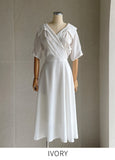 Vientiane Collar Wrap Puff Short Sleeve Flare One Piece