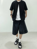 Vintage Washing Rinkle Wide Black Half Denim