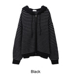 Fedon Stripe Warmer Knit Hood Zip-up