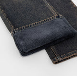 Brick black blue vintage long wide fleece brushed denim pants