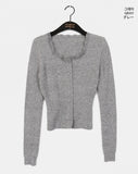 Shaltie Lace Square Neck Ribbed Knit Cardigan