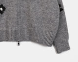 Phen Daisy Flower Collar Two Way Knit Zip-up