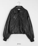 Naoko Glossy Leather Bomber Jumper