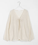 Onliki Gauze Shirring Ribbon Over Sleeveless Cardigan Set