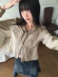 [MADE] Lippe Vintage Pleated Pocket Collar Semi Crop Long Sleeve Shirt