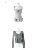 Surin Flower Frill Cardigan Sleeveless Set