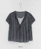 Temuk Check Frill Short Sleeve Blouse