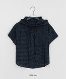 Demro Flower Check Short Sleeve Hood Shirt