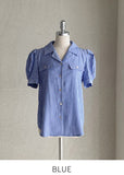 Muse Stripe Collar Puff Short Sleeve Shirt
