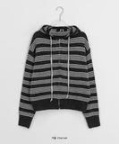 Feltenden Stripe Knit Hood Zip-Up Cardigan