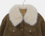 Dune Suede Quilted Buckle High Neck Fur Jacket