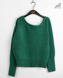 Letzel Cashmere Wool Unbalance Deep U Neck Off Shoulder Crop Long Sleeve Knit