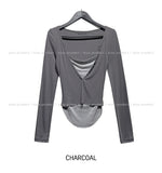 Ash Ribbed Deep Button Layered Long Sleeves