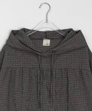 [BAONHAUS] Apon Hood Shirring Check Blouse