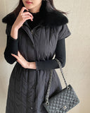 Redu Quilting Long Padding Coat Vest (Belt Set)