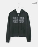 Jibil Cubic Printed Stars and Stripes Crop Long Sleeve Hood Zip-Up