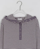 Seliki Stripe Button Hood Long Sleeve Tee