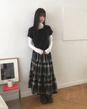 Moon round neck ribbon layered wool short sleeve knit
