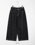 Sakui Front Cut Stitch Denim Wide Pants