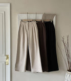 Divet Two Pin Tuck Brushed Span Wide Slacks