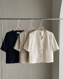 Leju No Collar Tweed Short Sleeve Short Jacket