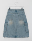 Kune cargo string denim midi skirt