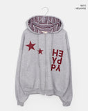 [Brushed Lining] Skin Star Print Stripe Color Matching Two-Way Loose Fit Hood Zip-Up