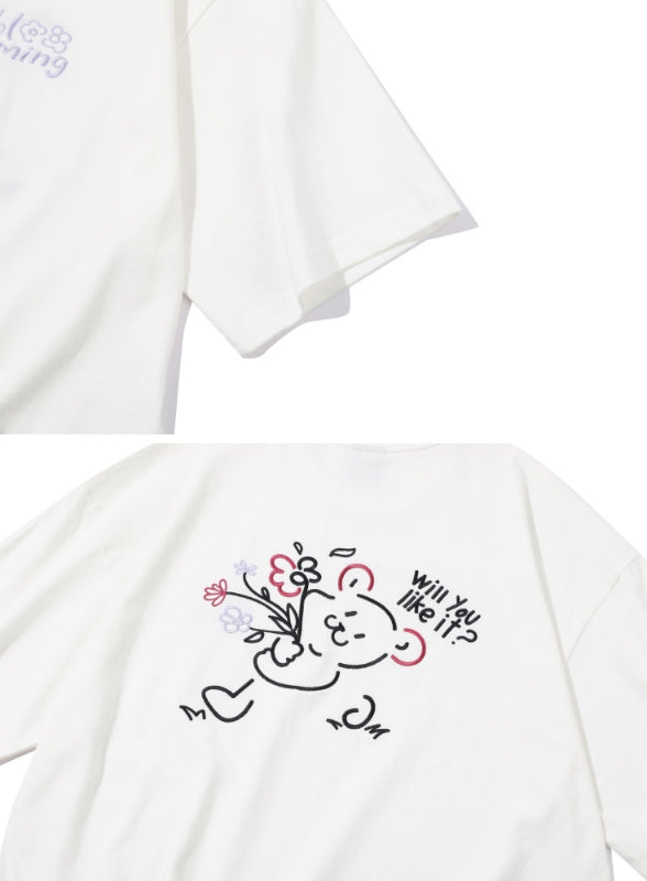 【CPGN STUDIO】blooming bear Embroidery Short Sleeve T-shirt CPGN STUDIO (コンパーニョ) - ブルーミングベア刺繍半袖Tシャツ