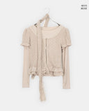 [3SET] Woomin Lace Muffler Short Sleeve Cardigan Long Sleeve T-Shirt Set