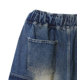 Poten Big Pocket Oil Washing Cargo Denim Pants