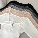 U-neck button-down see-through slim fit t-shirt