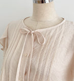 Collie Tulip-Sleeve Pintuck String Blouse